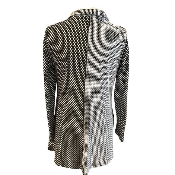 Moonlight Asymmetrical Long Sleeve Polka Dot & Gingham Tunic Top With Red Accent - Picture 3 of 7